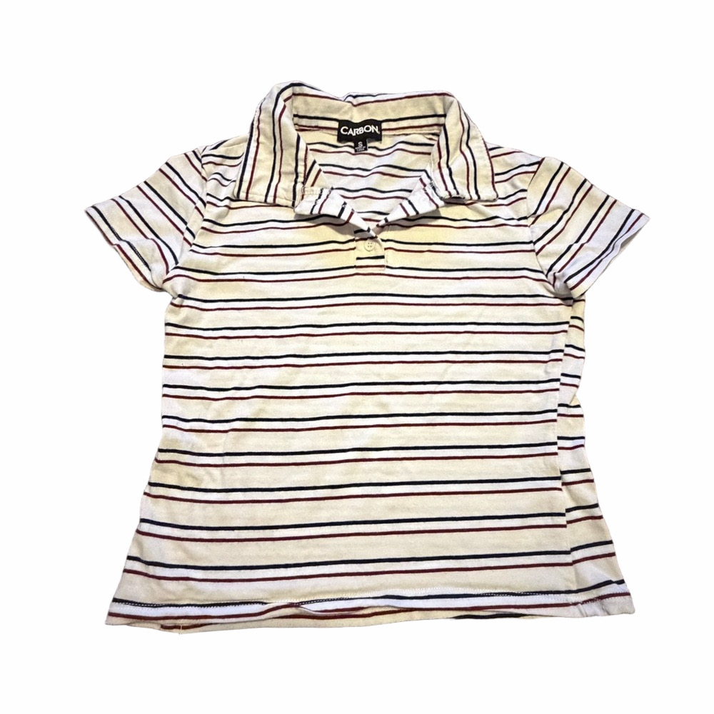 Carbon Women's Striped Button Down Shirt - Cream, Red, and Black